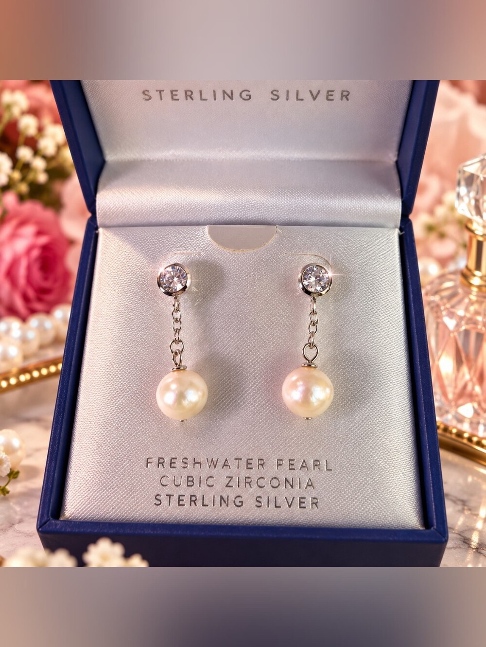 Belk Sterling Silver Freshwater Pearl & Cubic Zirconia Drop Earrings NWT
